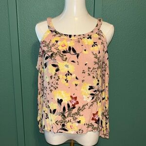 Women's pink florall long sleeve, shoulder cut out shirt, blouse